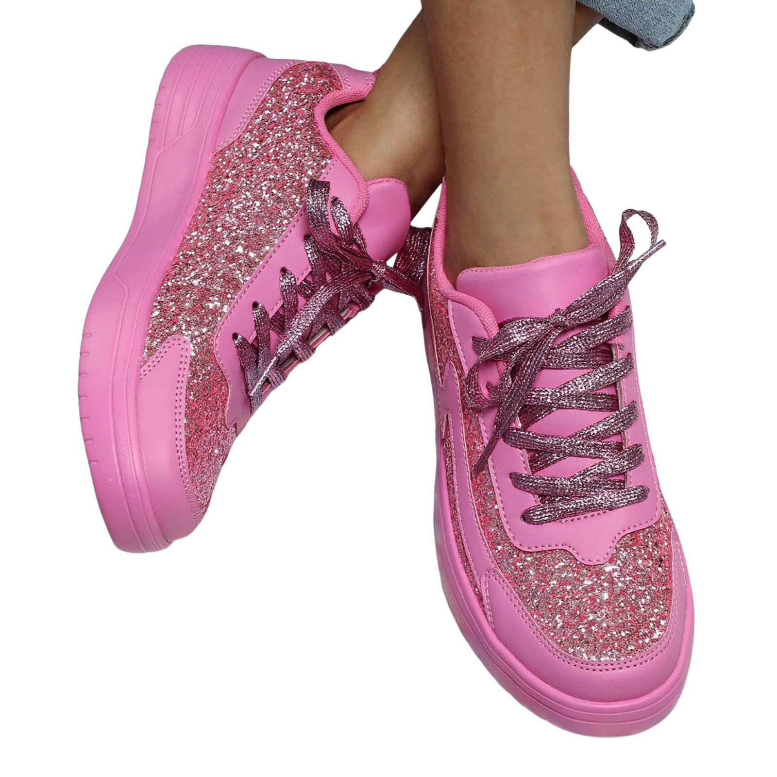 Mostsola Womens Sneakers Fashion Glitter Lace up Tennis Shoes Low Top  Platform Walking Shoes - Walmart.com