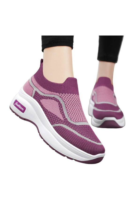 Womens Sneakers Fashion Print Knit Mesh Walking Shoes Slip Sock Shoe Non Slip Running Shoes