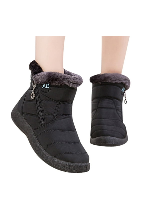 Womens Snow Boots with Zipper Winter Warm Anti-Slip Ankle Boots Furry Lined Outdoor Booties