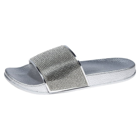 Mostsola Womens Sparkly Sandals Rhinestone Band Platform Flats with Arch Support Summer Beach Slippers