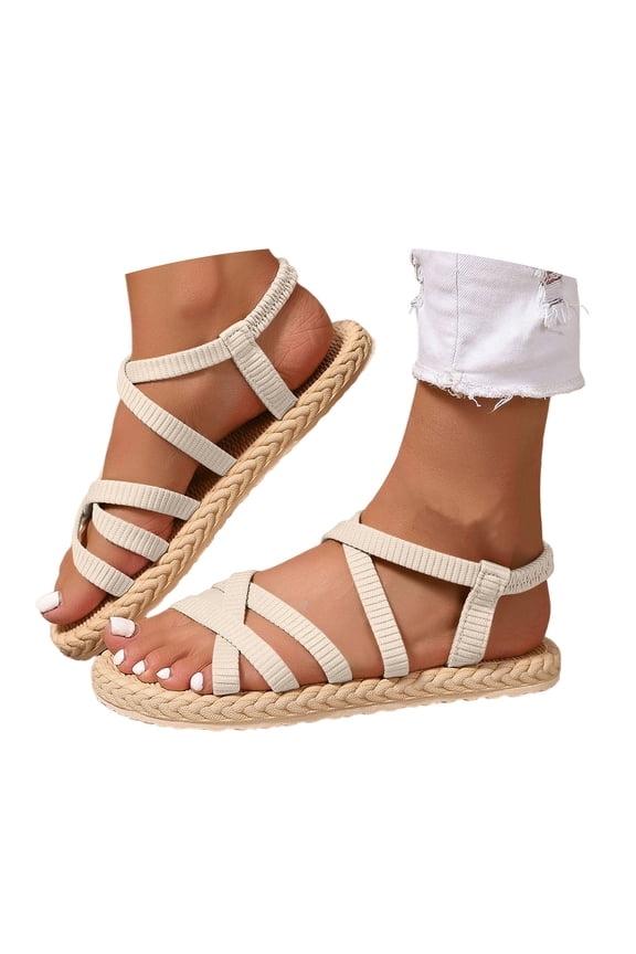 Womens Strappy Sandals Open Toe Beach Shoes Braided Slingback Flats Summer Dress Shoes