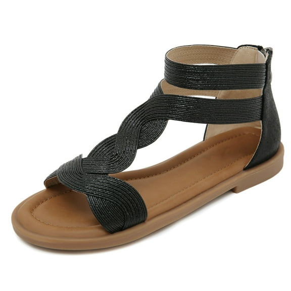Mostsola Womens T-Strap Flat Sandals Open Toe Fashion Casual Summer Shoes with Back Zipper