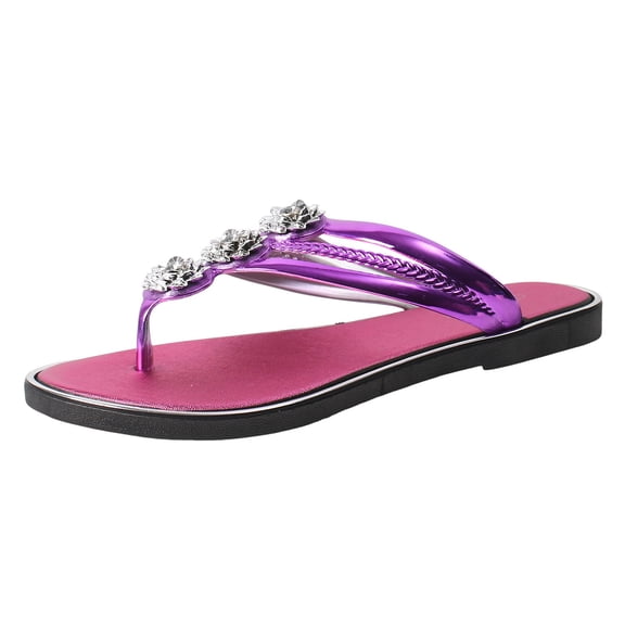 Mostsola Womens Trendy Flower Rhinestone Flat Sandals Casual Lightweight Flip Flops Summer Slides