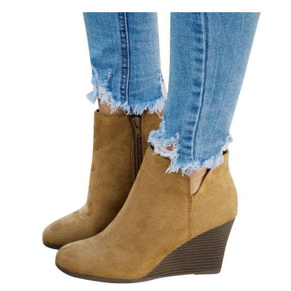 Mostsola Womens Wedge Boots Casual Fashion Zip up Low Heel Ankle Boots Suede Pumps Shoes Booties