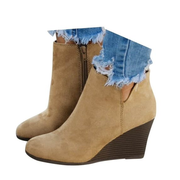 Mostsola Womens Wedge Boots Casual Fashion Zip up Low Heel Ankle Boots Suede Pumps Shoes Booties