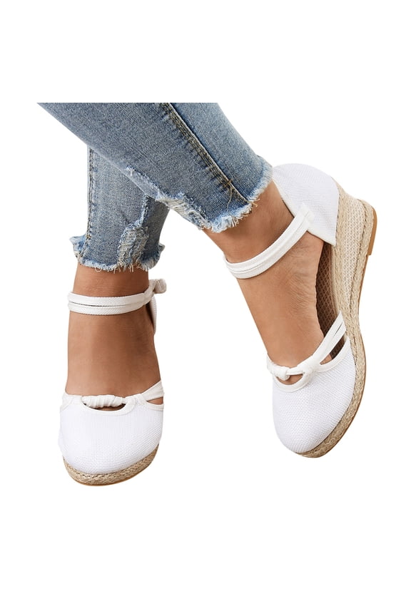 Womens Wedge Espadrille Summer Platform Braided Buckle Strap Sandals Closed Toe Shoes
