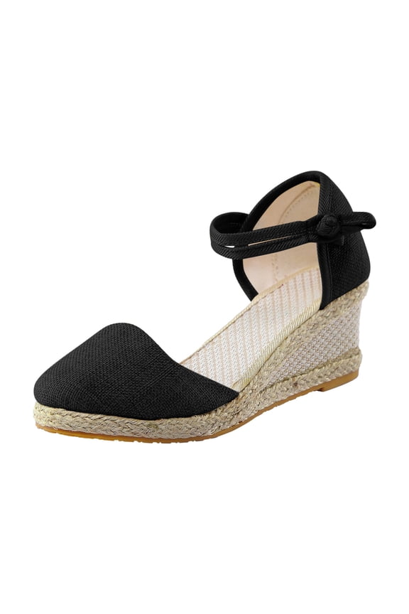 Womens Wedge Espadrille Summer Platform Braided Buckle Strap Sandals Closed Toe Shoes