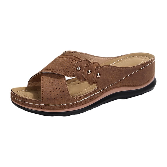 Mostsola Womens Wedge Heel Sandals Slip on Boho Open Toe Hollow Out Slippers with Arch Support