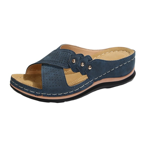 Mostsola Womens Wedge Heel Sandals Slip on Boho Open Toe Hollow Out Slippers with Arch Support