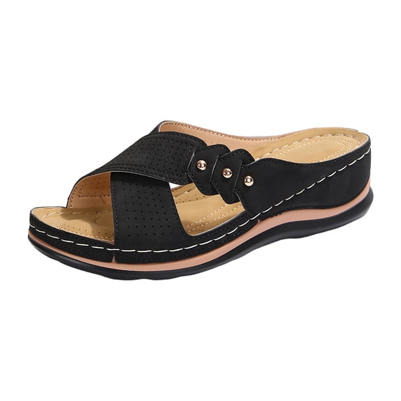 Mostsola Womens Wedge Heel Sandals Slip on Boho Open Toe Hollow Out Slippers with Arch Support