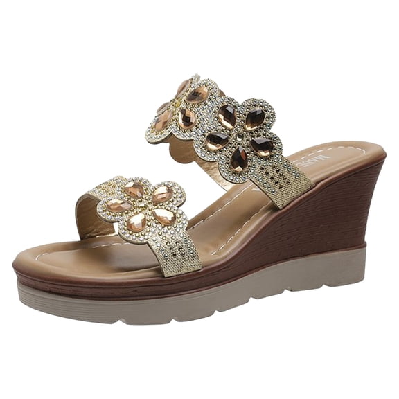 Mostsola Womens Wedge Platfform Sandals Rhinestone Bling Casual Walking Shoes Comfort Mules Slippers