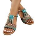 thumbnail image 1 of Mostsola Beaded Rhinestone Boho Sandals for Women Elastic Ankle Strap Slingback Wedges Shoes, 1 of 9