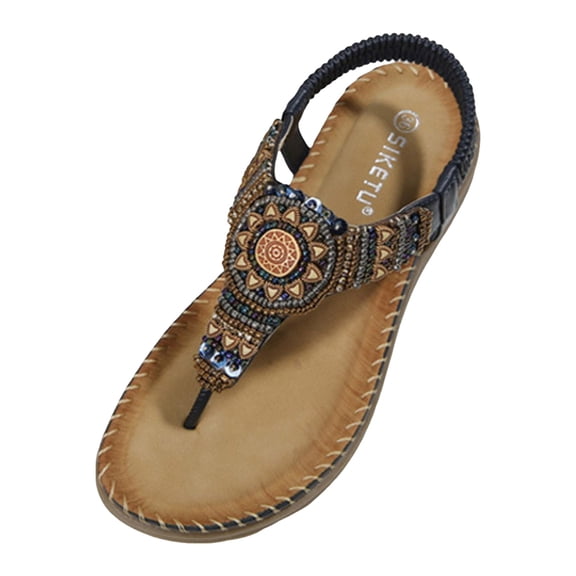 Mostsola Womens Wedge Sandals Boho Beaded Dressy Beach Shoes Elastic Slingback Open Toe Flip Flops