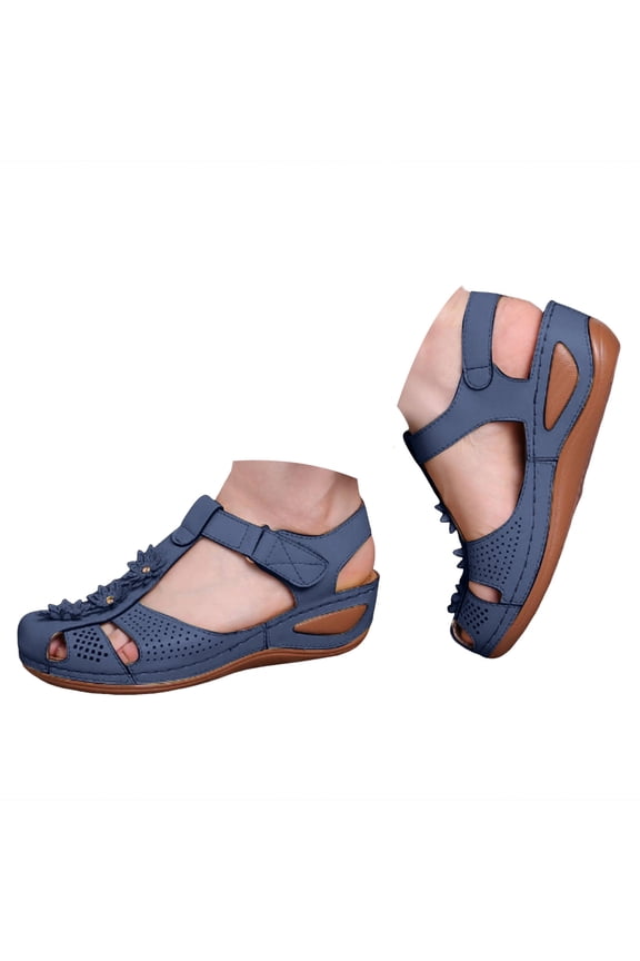 Womens Wedge Sandals Boho Flower Walking Shoes Slingback Heels Cutout Summer Beach Shoes