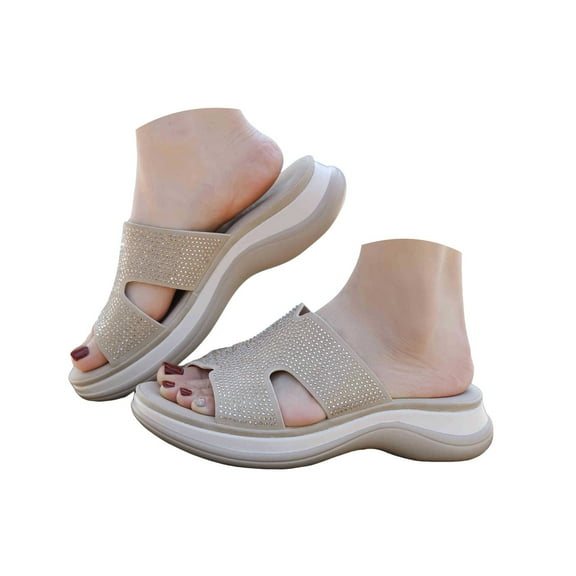 Mostsola Womens Wedge Sandals Fashion Glitter Slip on Shoes Lightweight Breathable Beach Shoes