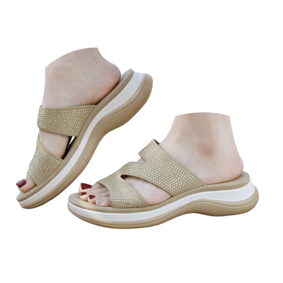 Mostsola Womens Wedge Sandals Fashion Glitter Slip on Shoes Lightweight Breathable Beach Shoes