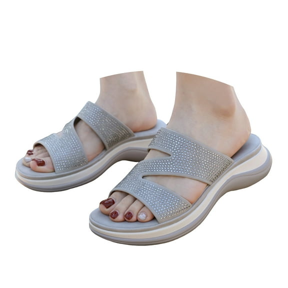 Mostsola Womens Wedge Sandals Fashion Glitter Slip on Shoes Lightweight Breathable Beach Shoes
