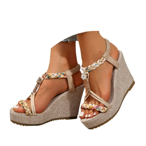 Mostsola Womens Wedge Sandals Heels Open Toe Platform High Heeled Boho Braided Ankle Strap Sandals