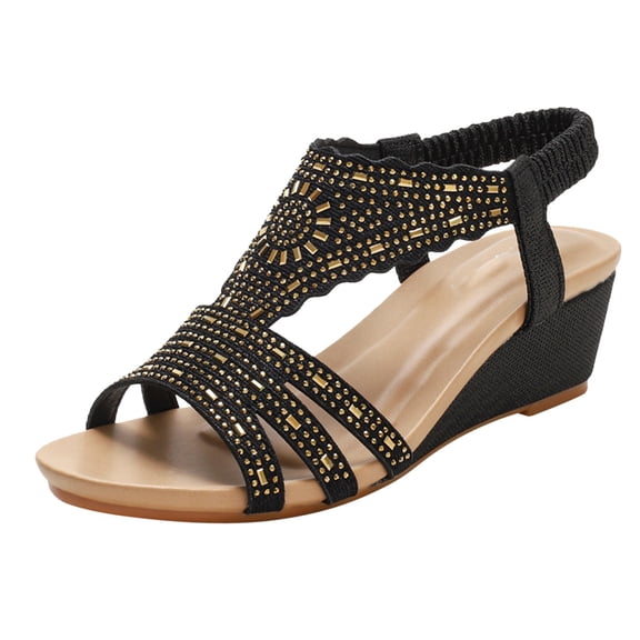 Mostsola Womens Wedge Sandals Open Toe Elastic Ankle Strap Summer Comfort Dressy Bohemian Sandals