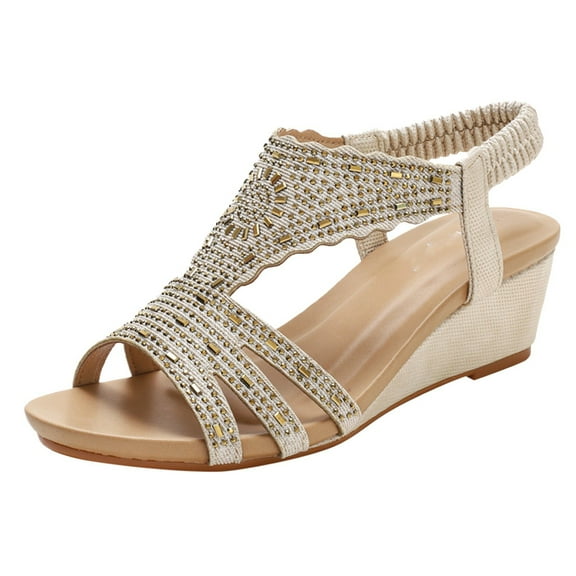 Mostsola Womens Wedge Sandals Open Toe Elastic Ankle Strap Summer Comfort Dressy Bohemian Sandals