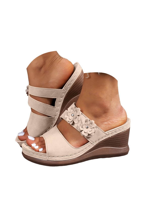 Womens Wedge Sandals Summer Dressy Slip on Shoes Bohemian Flower Platform Heels