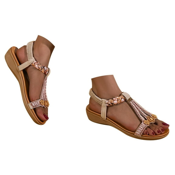 Mostsola Womens Wedge Sandals Trendy Boho Beaded Slingback Beach Shoes Lightweight Summer Sandals