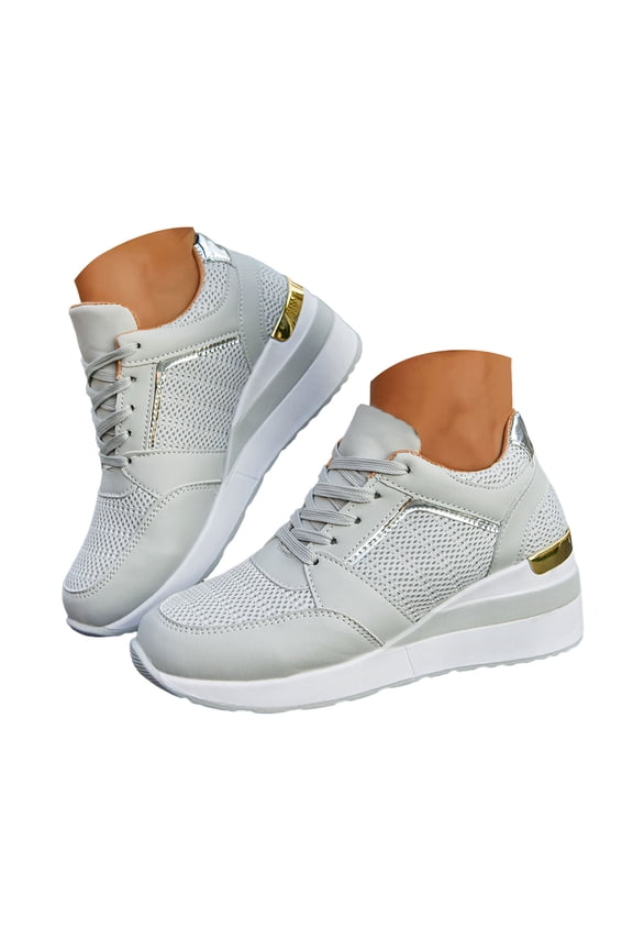 Womens Wedge Sneakers Trendy Lace up Mesh Tennis Shoes Casual Lightweight Running Shoes