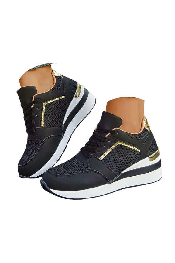 Womens Wedge Sneakers Trendy Lace up Mesh Tennis Shoes Casual Lightweight Running Shoes