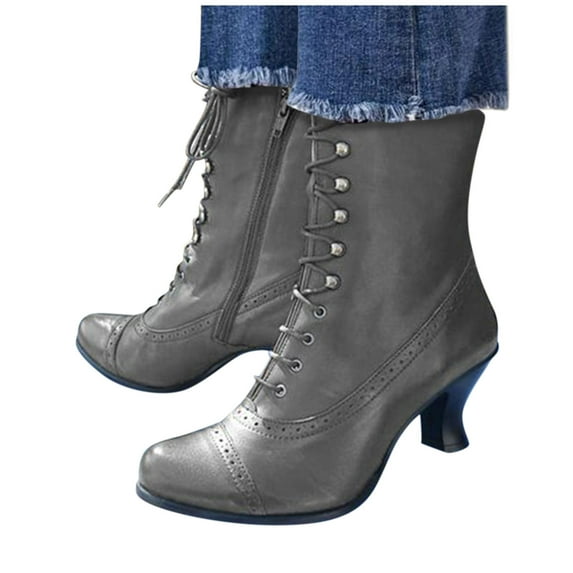Mostsole Vintage Victorian Boots for Women Kitten Heel Lace up Ankle Boots Wedding Dress Shoes