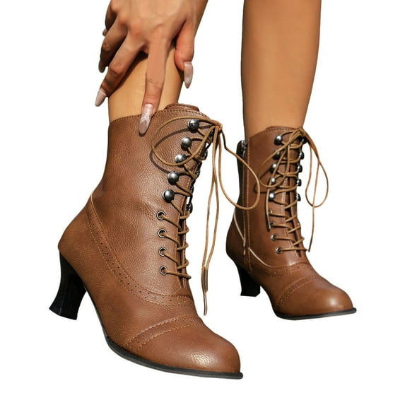 Mostsole Vintage Victorian Boots for Women Kitten Heel Lace up Ankle Boots Wedding Dress Shoes