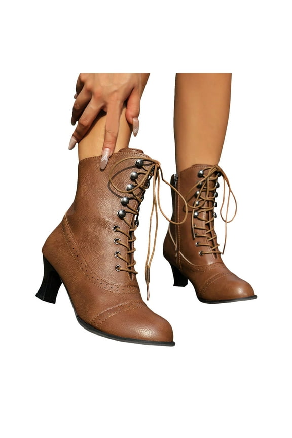 Mostsole Vintage Victorian Boots for Women Kitten Heel Lace up Ankle Boots Wedding Dress Shoes