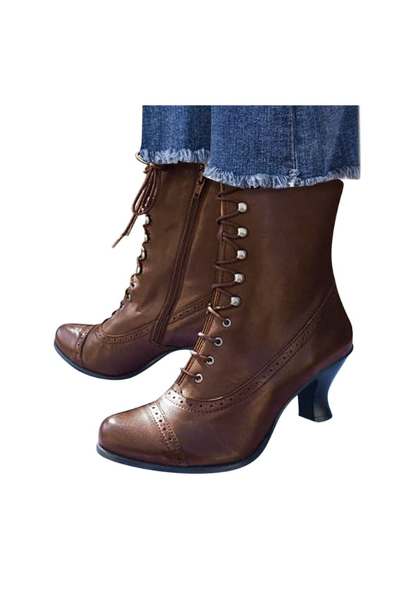 Mostsole Vintage Victorian Boots for Women Kitten Heel Lace up Ankle Boots Wedding Dress Shoes