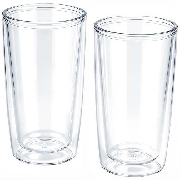 Mosville 2 Pack 16 oz Clear Double Wall Insulated Tumblers, BPA-Free Reusable Plastic Cups