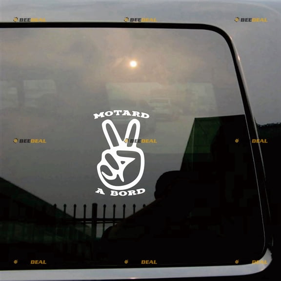 Motard A Bord On Board French Funny Police Sticker Decal Vinyl - 2 Pack White 7" - For Car Truck Van Bumper No Background Die-cut