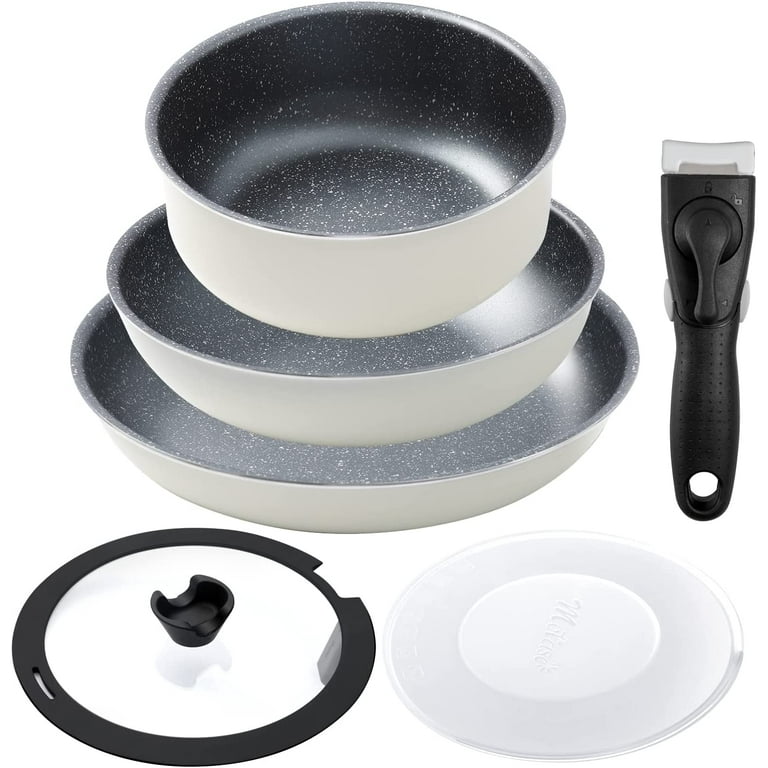 5Piece Ceramic Cookware Set-Non-Stick Frying Pots and Pans with Removable  Handle