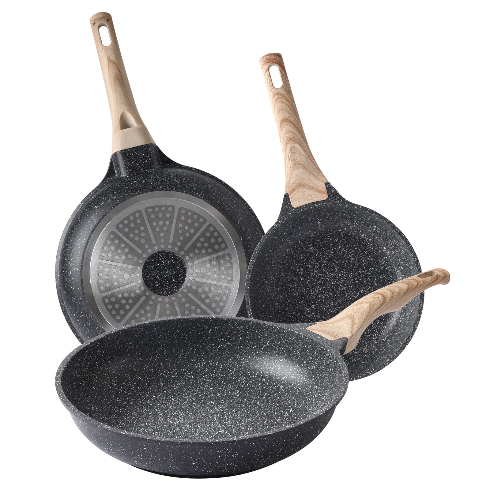  Frying Pan Frying Pans Set,3-Piece Non-Stick Kitchen Cookware  Set,100% Without APEO & PFOA,Wok and Stockpot,Special for Gas,2 Color  (Color : A): Home & Kitchen