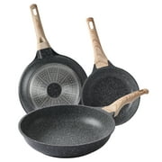 Motase NonStick 3-piece Frying Pan Skillet Set, 8",9.5"and11",PFOA Free Cookware Pan, Granite Coating, Black