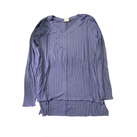 Mote Women's V-Neck Stretch Easy Care Warm Long Sleeve Ribbed Shirt (Denim Blue, M)