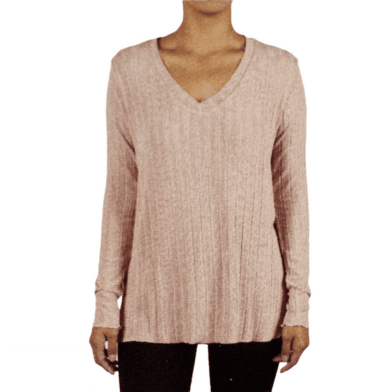 Mote Women's V-Neck Stretch Easy Care Warm Long Sleeve Ribbed Shirt (Rose Pink, L)