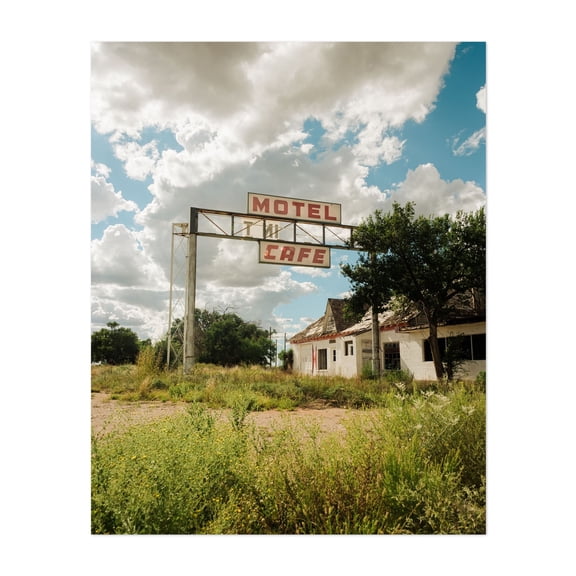 Motel & Cafe, Route 66 01 - New Mexico Photography Vintage Rural Rustic Abandoned Motel Travel Poster Architecture Unframed Wall Art Print 6 x 8 inches