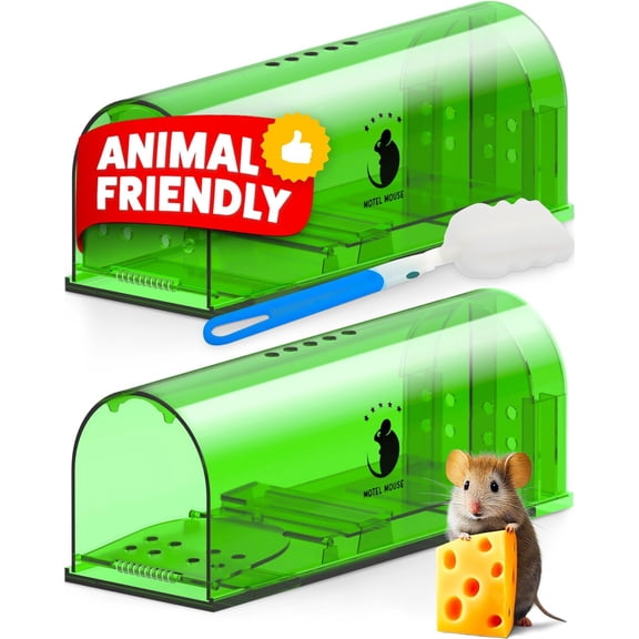 Motel Mouse Humane No Kill Live Catch and Release Mouse Traps, Reusable with Cleaning Brush - 2 Pack