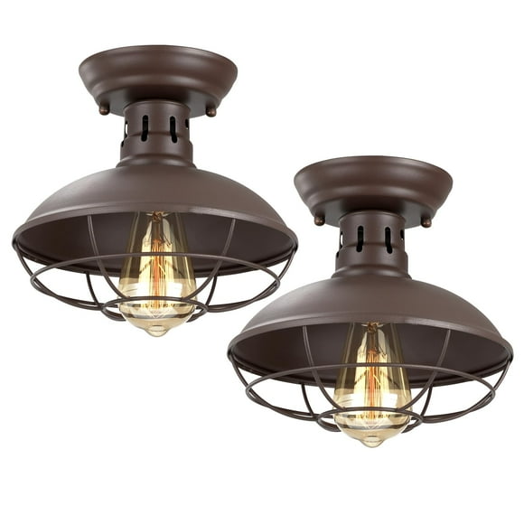 Motent 2 Pack Farmhouse Flush Mount Ceiling Light Metal Cage Ceiling Light E26 Base for Hallway