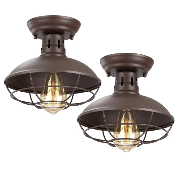FRIDEKO HOME 2 Pack 8.7" Farmhouse Semi Flush Mount Ceiling Light Fixtures, E26 Base, Industrial Oil Rubbed Bronze Ceiling Lights for Hallway Kitchen Porch Laundry room (Without Bulb)