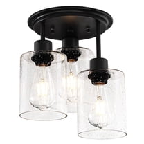 Motent 3-Light Rustic Black Matte Semi Flush Mount Ceiling Light with Clear Seeded Glass Shades for Bedroom