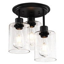 Motent 3-Light Rustic Black Matte Semi Flush Mount Ceiling Light with Clear Seeded Glass Shades for Bedroom