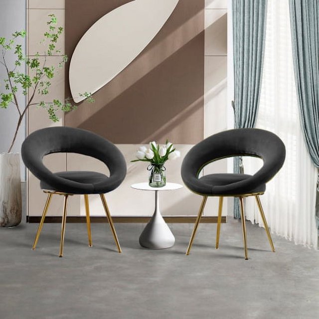 Motent Black Velvet Modern accent/Conversation Lounge Chair With Gold Plated Legs, unique appearance，Suitable For Office, Lounge, Living Room，set of 2