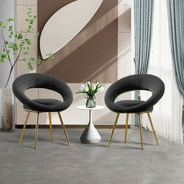 Motent Black Velvet Modern accent/Conversation Lounge Chair With Gold Plated Legs, unique appearance,Suitable For Office, Lounge, Living Room,set of 2