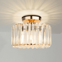 Frideko Home Crystal Ceiling Light Fixture, 9" Gold Modern Semi Flush Mount Ceiling Light, E26 Base for Light Bulbs, Crystal Chandelier for Kitchen Bedroom Bathroom Hallway (Bulb not Included)