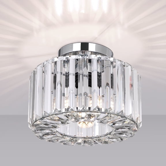 Frideko Home Crystal Ceiling Light Fixture, 9" Chrome Modern Semi Flush Mount Ceiling Light, E26 Base for Light Bulbs, Crystal Chandelier for Kitchen Bedroom Bathroom Hallway (Bulb not Included)