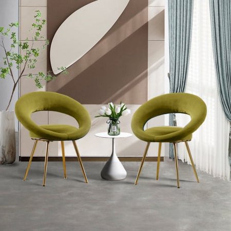 Motent Olive Green Velvet Modern accent/Conversation Lounge Chair With Gold Plated Legs, unique appearance,Suitable For Office, Lounge, Living Room,set of 2